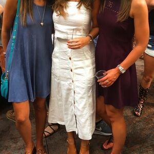 Anthropologie white linen skirt with teal stitching